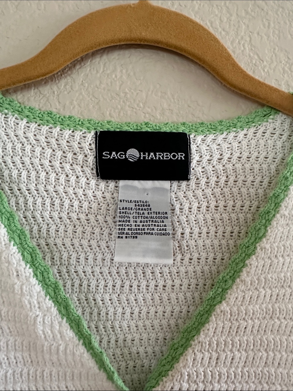 Vintage 90s Sag Harbor White and Green Crochet Knit Cardigan Button - Picture 4 of 4